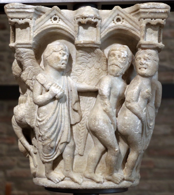 Capital featuring biblical scenes (The Expulsion from the Garden of Eden)